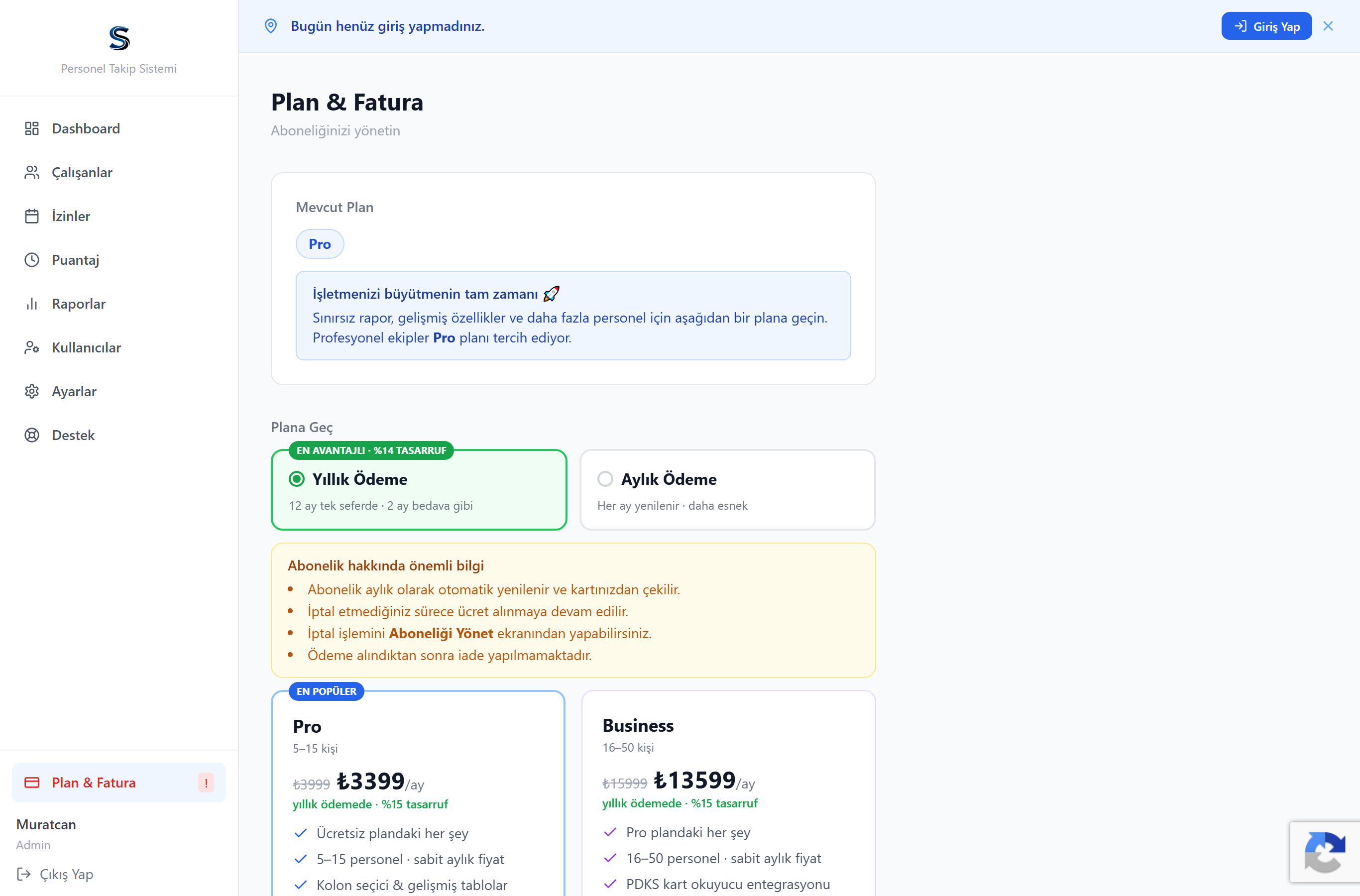 plan-fatura ekranı